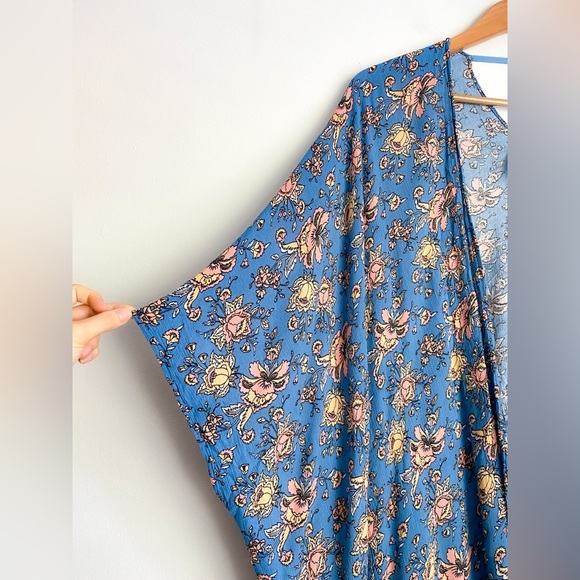 Agnes & Dora Duster Floral Blue Kimono Rayon Oversized Made in USA Boho XS / S - Picture 4 of 6